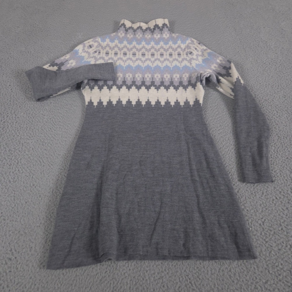 Icelandic Design Dress Women S Grey Fair Isle Sweater 100% Merino Wool Mock Neck